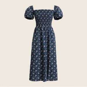 J. Crew Navy Floral Midi Dress XS - Short-sleeve smocked dress in starry swirl